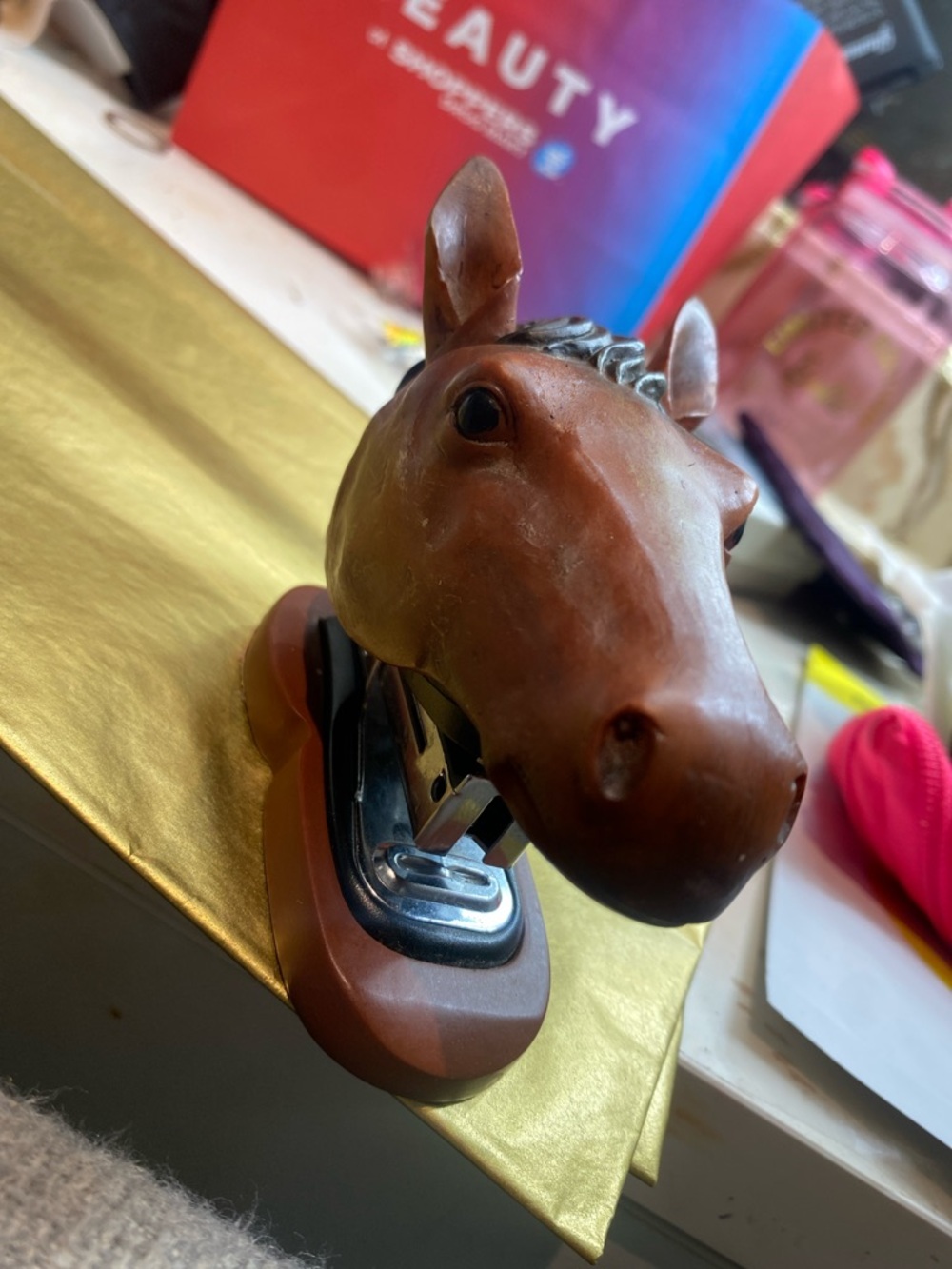 Horse Head Stapler - Brown and Black Novelty Desk Accessory - Picture 3 of 6